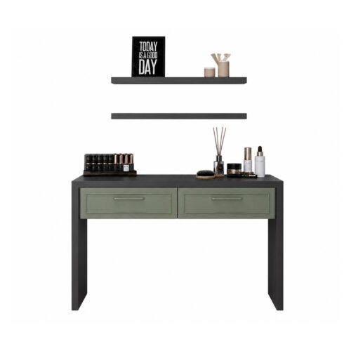 Classico desk set with tall cupboards, open shelves and a worktop