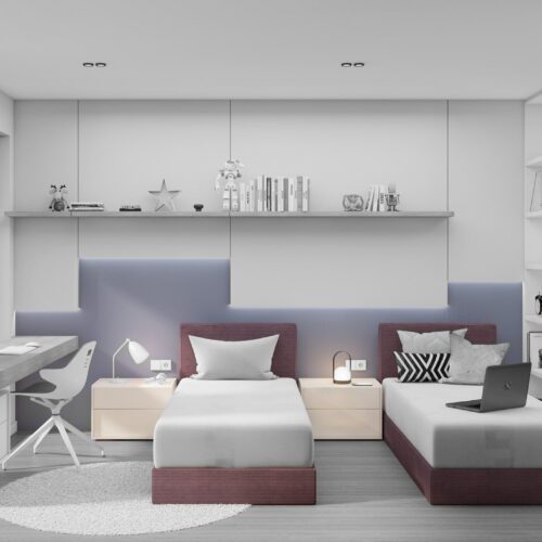 Sezzon bed for a boy’s bedroom with bedside tables – Frozen colour scheme