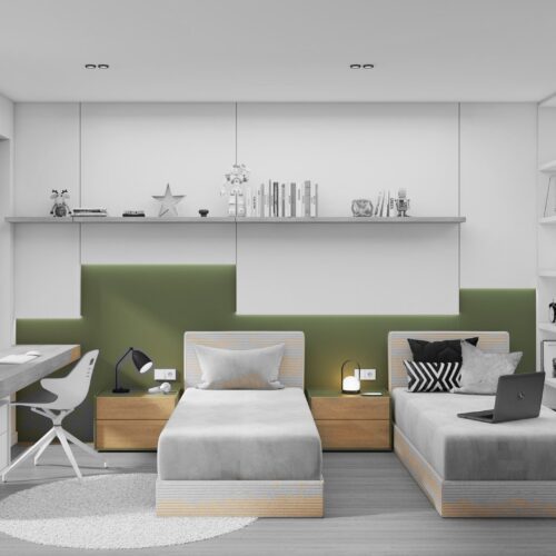 Sezzon bed for a boy’s bedroom with bedside tables – Winter colour option