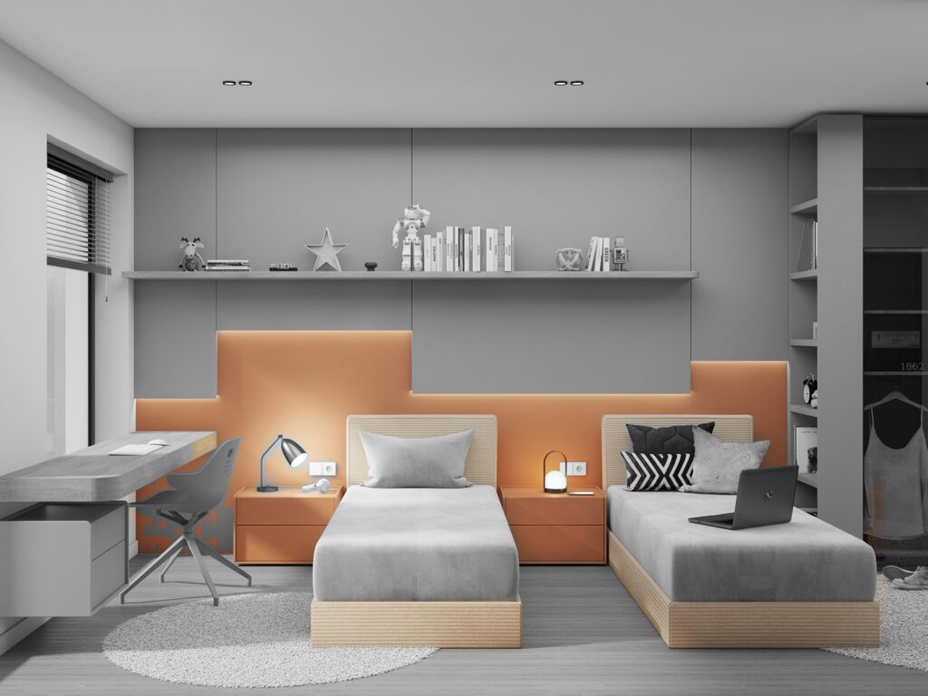 Sezzon bed for a girl’s bedroom with bedside tables – Autumn colour option