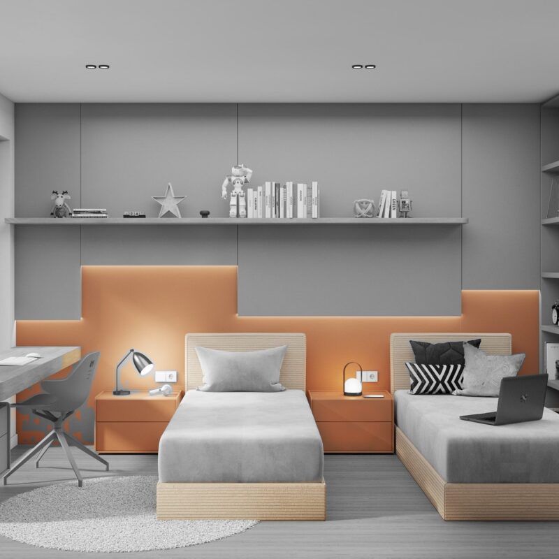 Sezzon bed for a girl’s bedroom with bedside tables