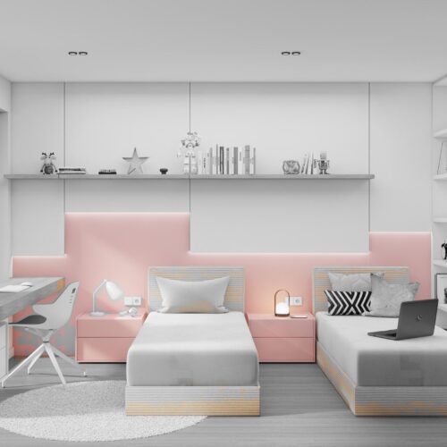 Sezzon bed for a girl’s bedroom with bedside tables – Winter colour option