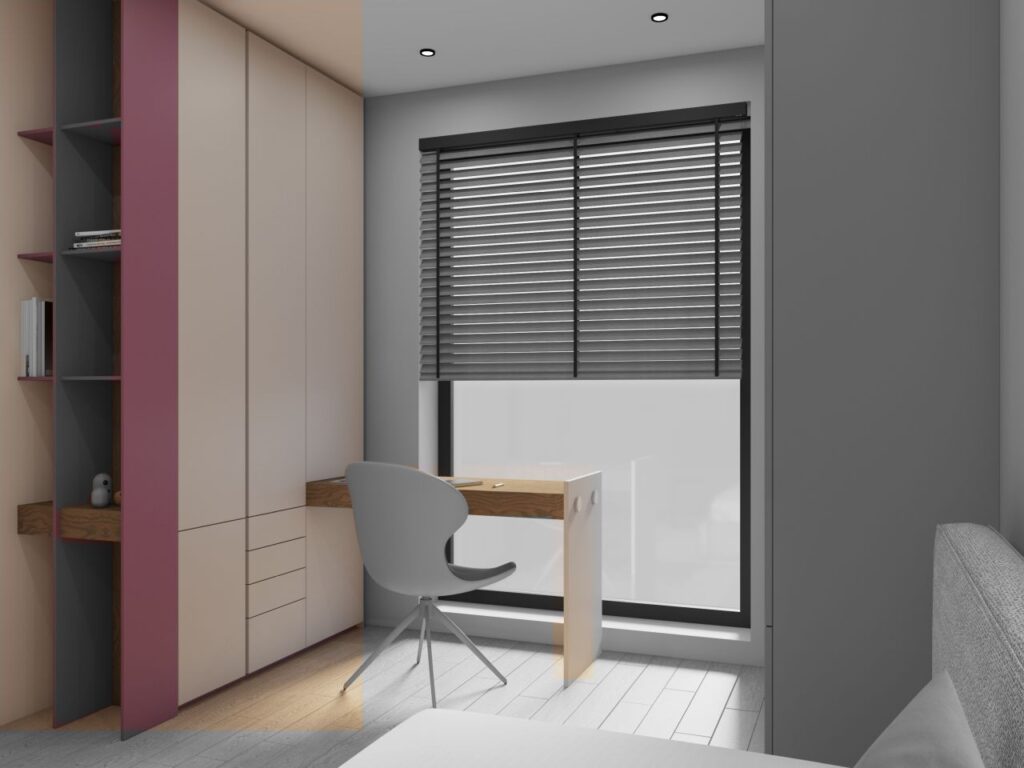 Amra wardrobe with built-in desk for girls – Cocoa colour option