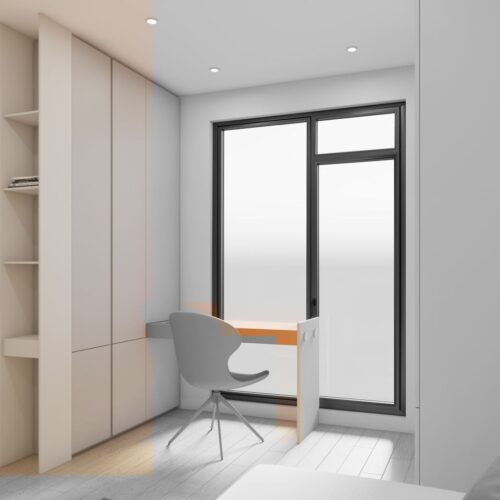 Amra wardrobe with built-in desk for girls – Sand colour option
