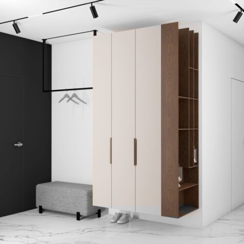 Amra wardrobe with shelving unit – Sand colour option