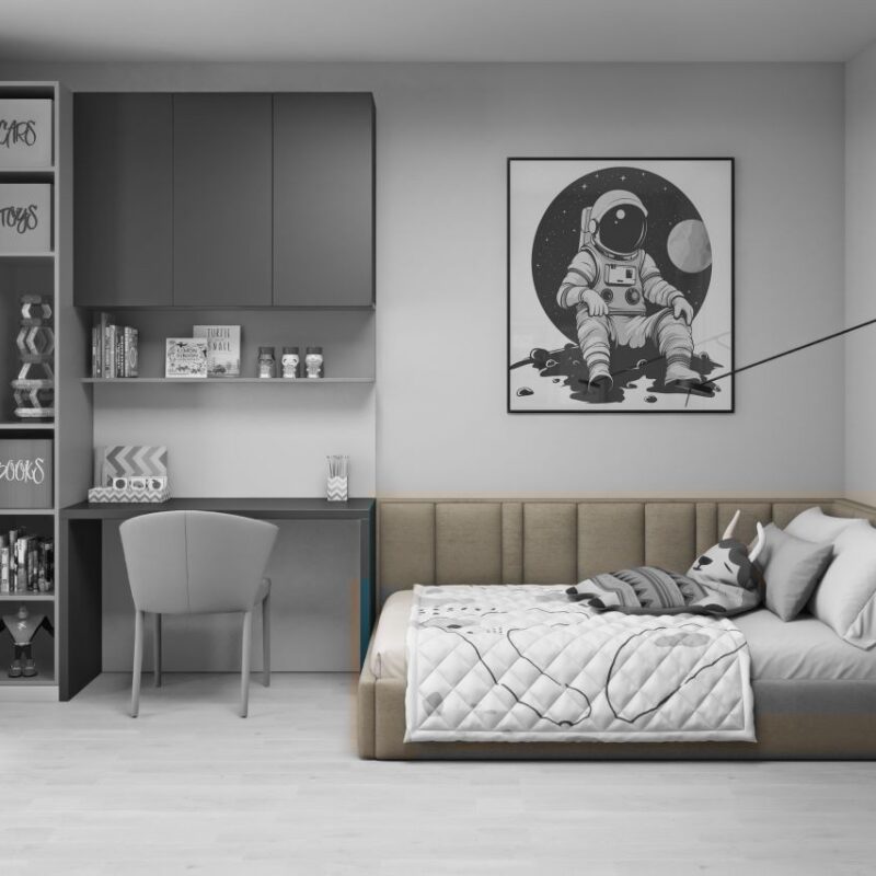 Ornamentica upholstered bed for a boy’s bedroom