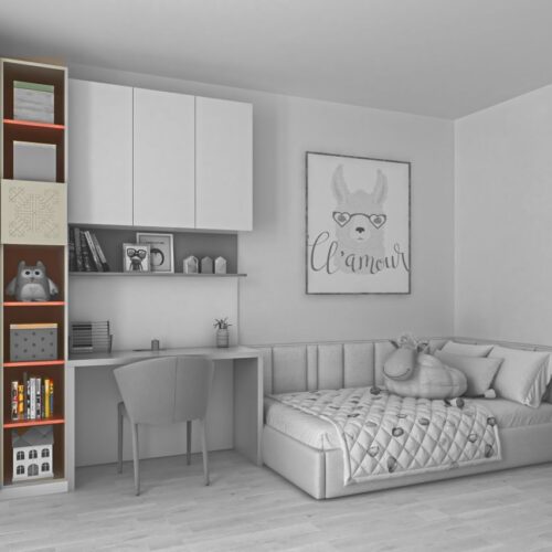 Ornamentica tall wardrobe with open shelving for girls – Noir colour option