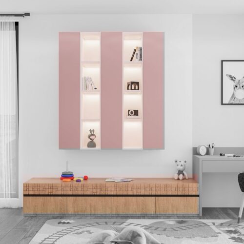 Structura wall-mounted shelving unit combined with a low cabinet for girls – Solaris colour option